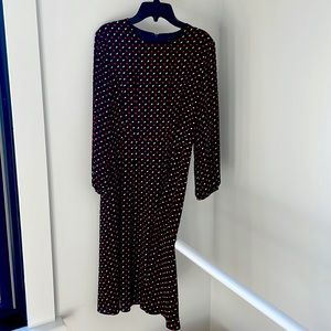 Ann Taylor Size 2 Long Sleeve Chiffon Navy Dress w Polka Dot Like Pattern